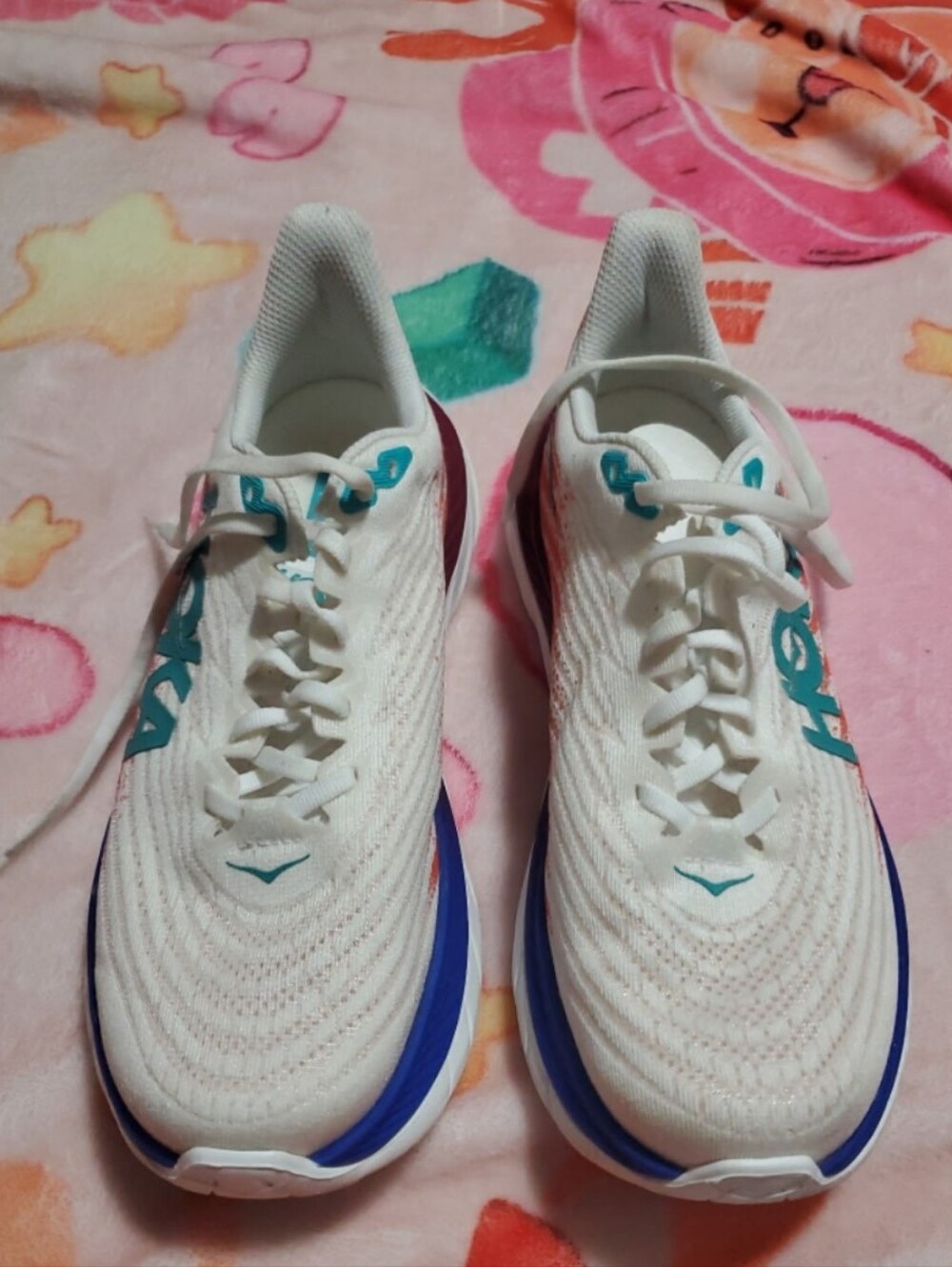 Women's White Running Shoes with Teal and Blue Accents Worn Twice